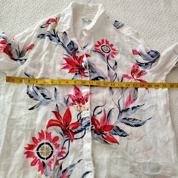 Chico's Linen Floral Fringe Shirt Sz M - Picture 9 of 10